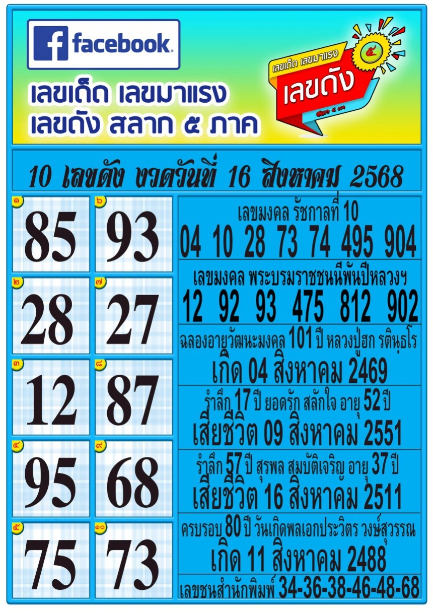 สลาก 5 ภาค 16/8/68
